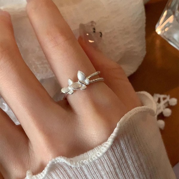 925 Sterling Silver Butterfly Double-Layer Ring
