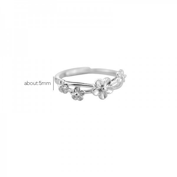 925 Sterling Silver Interwoven Floral Double-Layer Ring