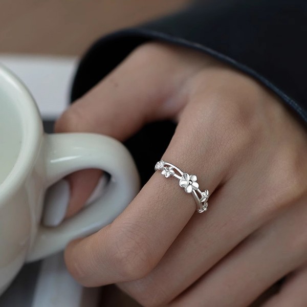 925 Sterling Silver Interwoven Floral Double-Layer Ring