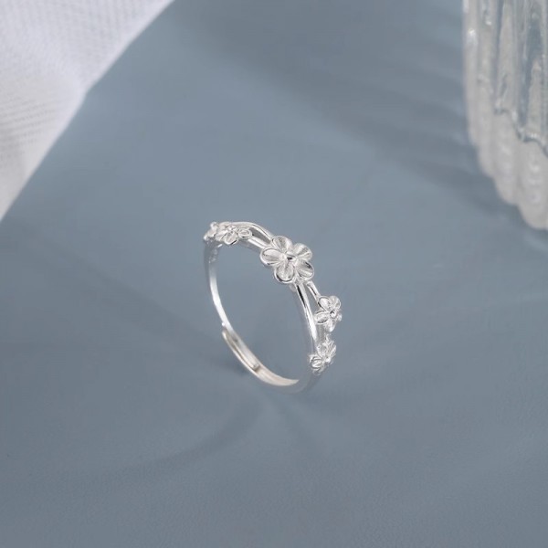 925 Sterling Silver Interwoven Floral Double-Layer Ring