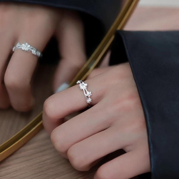 925 Sterling Silver Interwoven Floral Double-Layer Ring