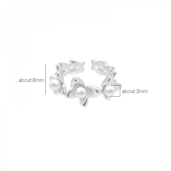 925 Sterling Silver Camellia Pearl Ring