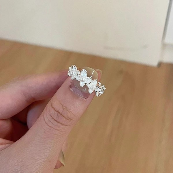 925 Sterling Silver Camellia Pearl Ring