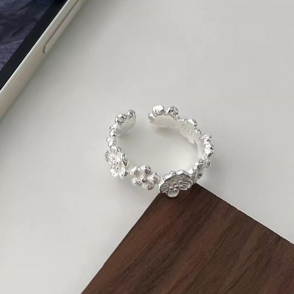 925 Sterling Silver Solid Flower Ring