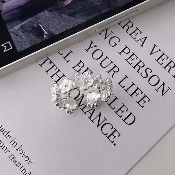 925 Sterling Silver Solid Flower Ring