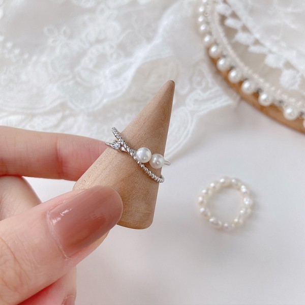925 Sterling Silver Double-Layer Pearl Ring