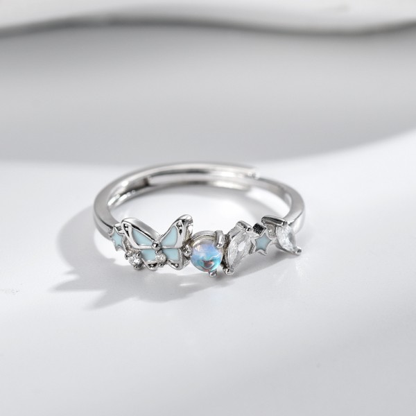 S925 Sterling Silver Glow-in-the-Dark Butterfly Couple's Rings