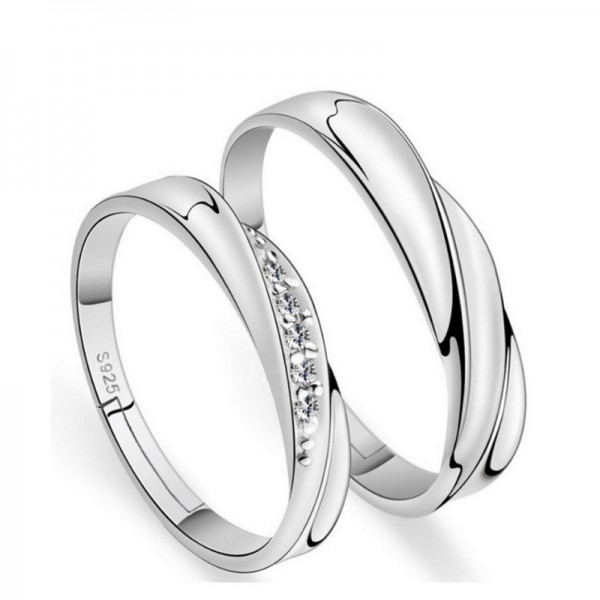 S925 Sterling Silver "River of Love" Couple's Ring Set