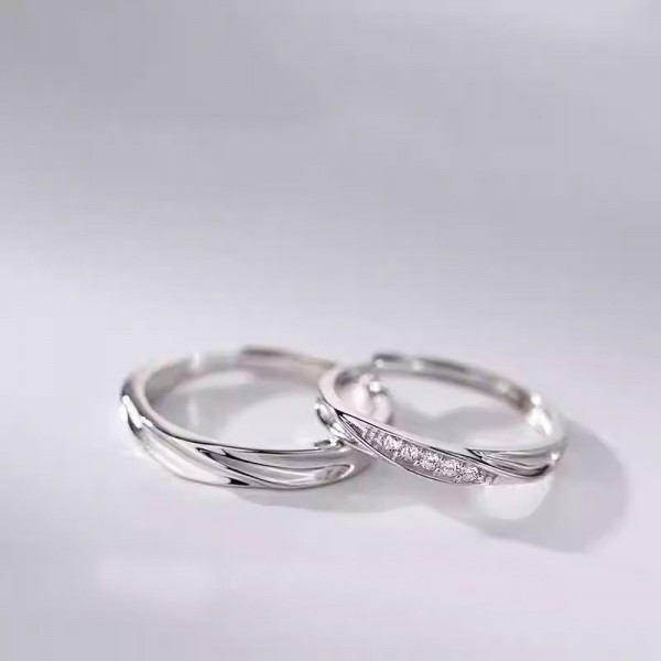 S925 Sterling Silver "River of Love" Couple's Ring Set