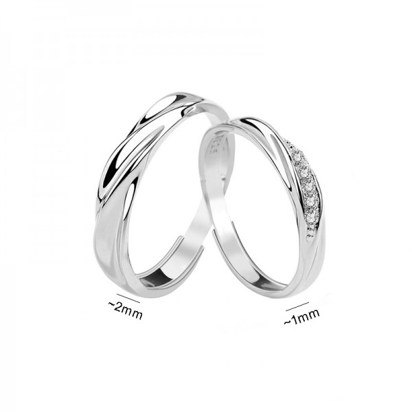S925 Sterling Silver "River of Love" Couple's Ring Set