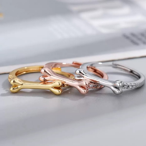 S925 Sterling Silver Bone Ring with Cubic Zirconia