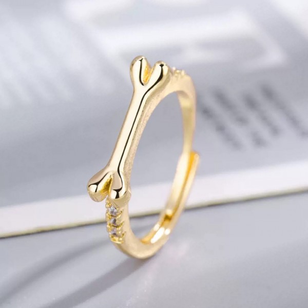 S925 Sterling Silver Bone Ring with Cubic Zirconia