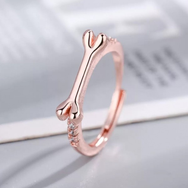 S925 Sterling Silver Bone Ring with Cubic Zirconia
