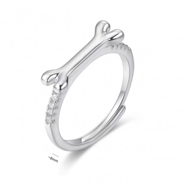 S925 Sterling Silver Bone Ring with Cubic Zirconia