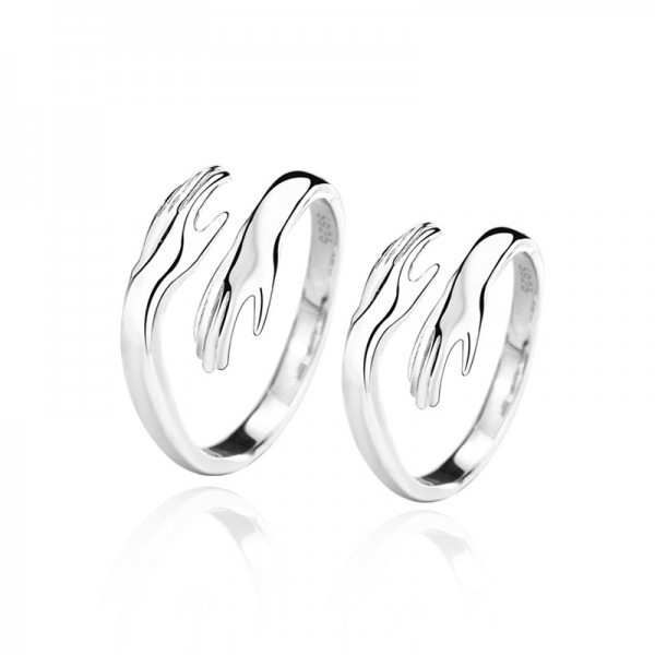 S925 Sterling Silver "Holding Hands" Couple's Ring Set