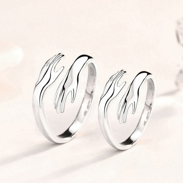 S925 Sterling Silver "Holding Hands" Couple's Ring Set