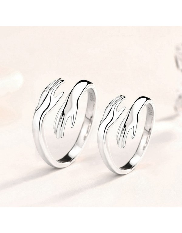 S925 Sterling Silver "Holding Hands" Couple's Ring Set
