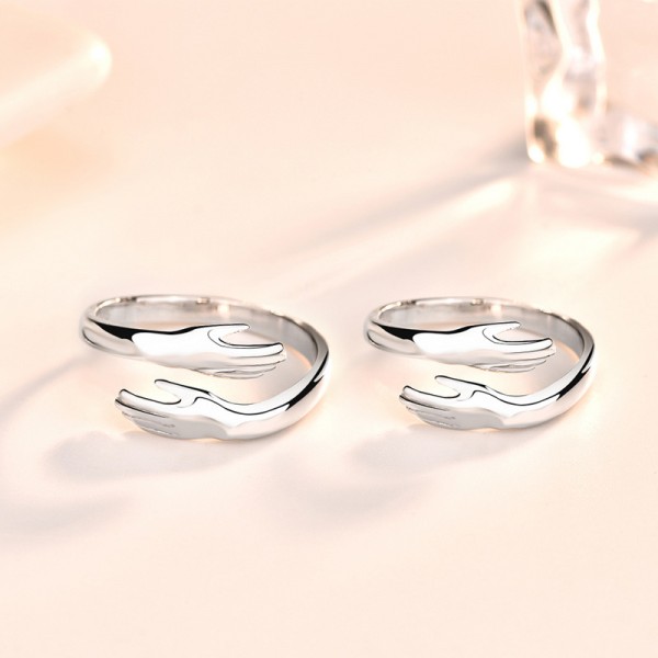 S925 Sterling Silver "Holding Hands" Couple's Ring Set