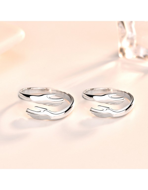 S925 Sterling Silver "Holding Hands" Couple's Ring Set