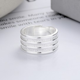 S925 Sterling Silver Wide Brushed Stripe Ring