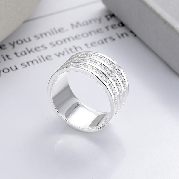 S925 Sterling Silver Wide Brushed Stripe Ring