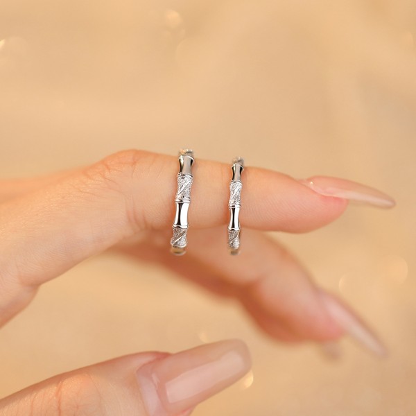 S925 Sterling Silver Bamboo Design Matching Rings