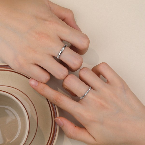 S925 Sterling Silver Bamboo Design Matching Rings