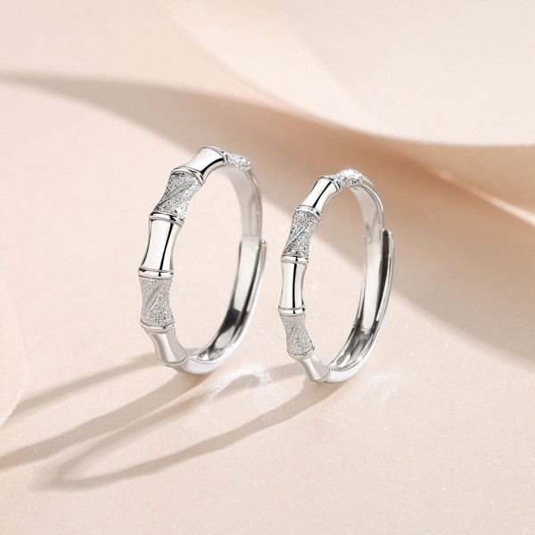 S925 Sterling Silver Bamboo Design Matching Rings