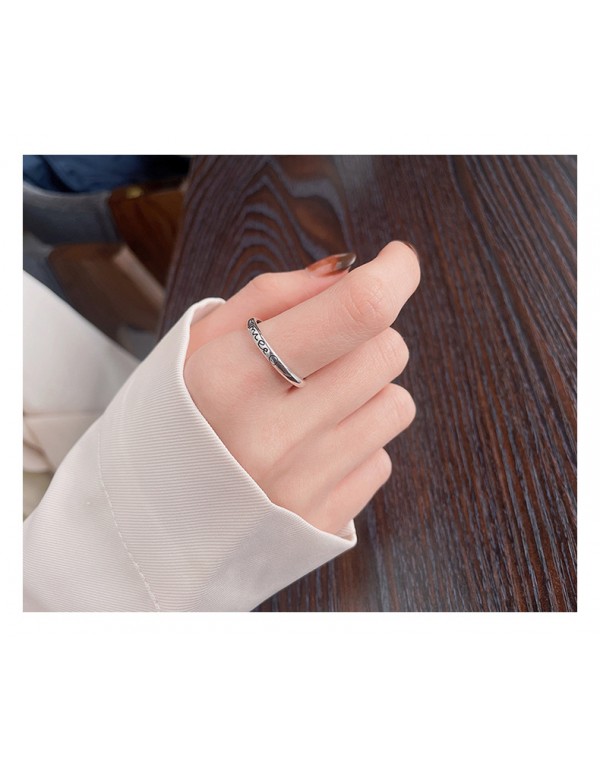 S925 Sterling Silver Letter Smiley Ring