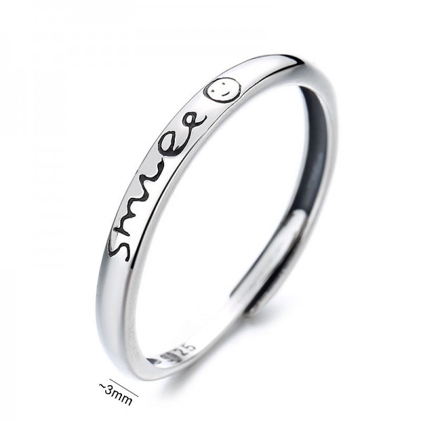 S925 Sterling Silver Letter Smiley Ring