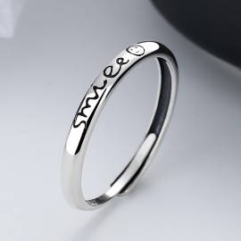 S925 Sterling Silver Letter Smiley Ring