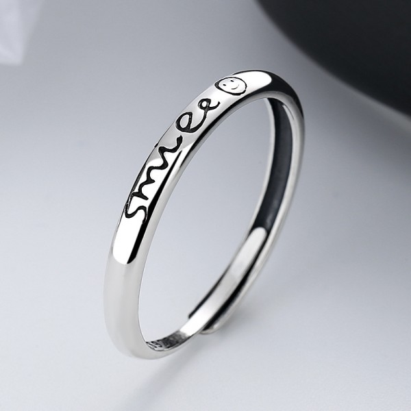S925 Sterling Silver Letter Smiley Ring