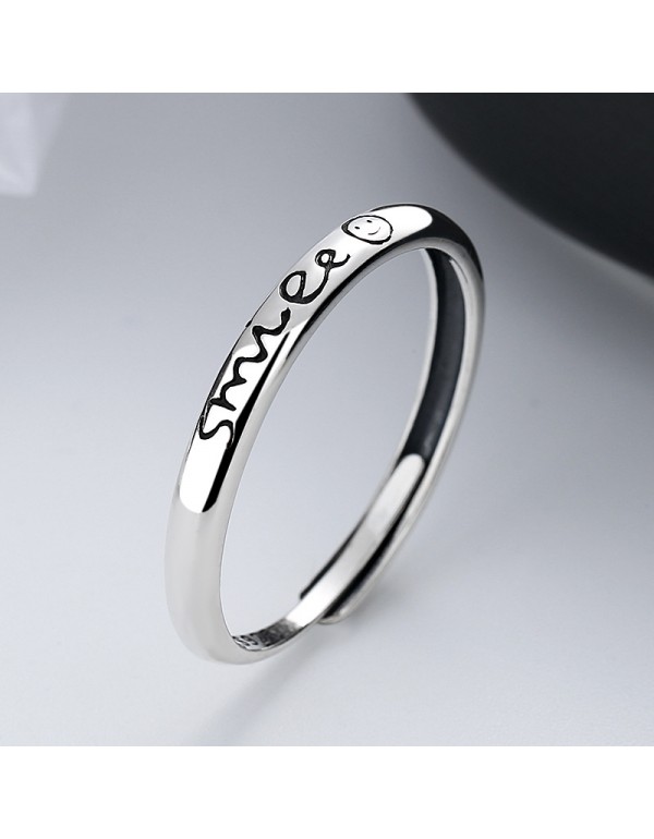 S925 Sterling Silver Letter Smiley Ring