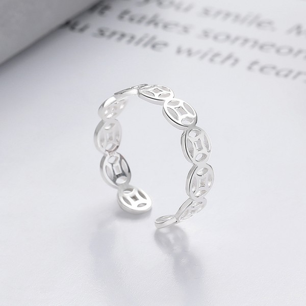 S925 Sterling Silver Coin Adjustable Open Ring