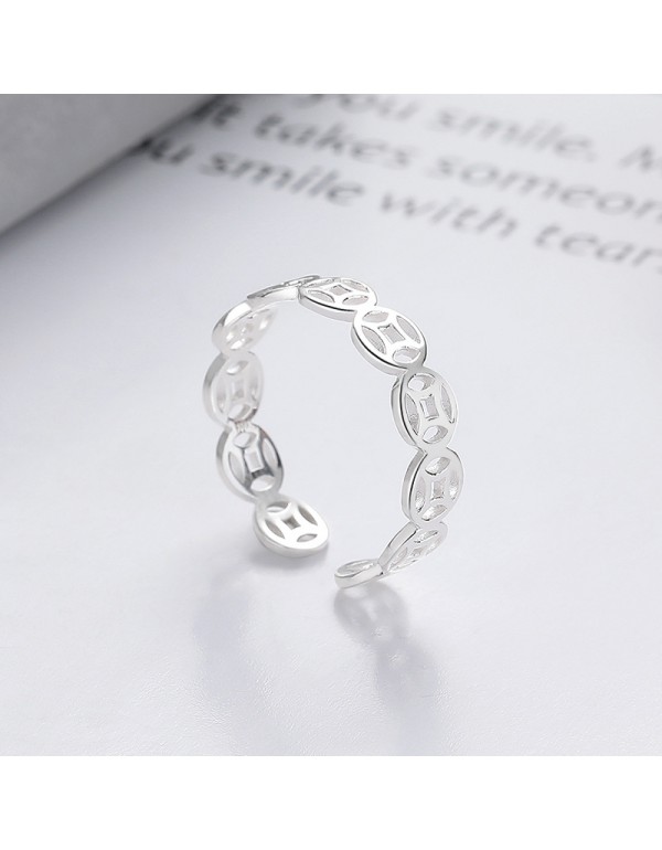 S925 Sterling Silver Coin Adjustable Open Ring