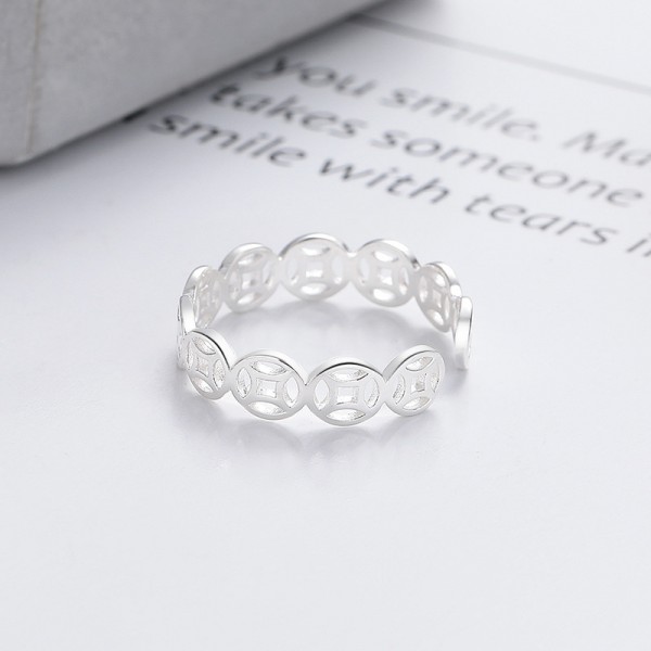 S925 Sterling Silver Coin Adjustable Open Ring