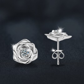 925 Sterling Silver Earring Rose Solitaire Stud
