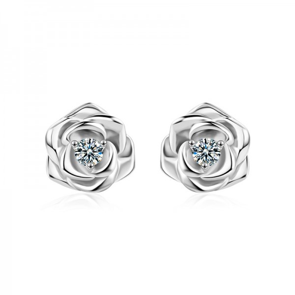 925 Sterling Silver Earring Rose Solitaire Stud