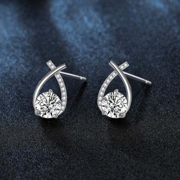 925 Sterling Silver Earrings Solitaire-Stud Women's-Earrings