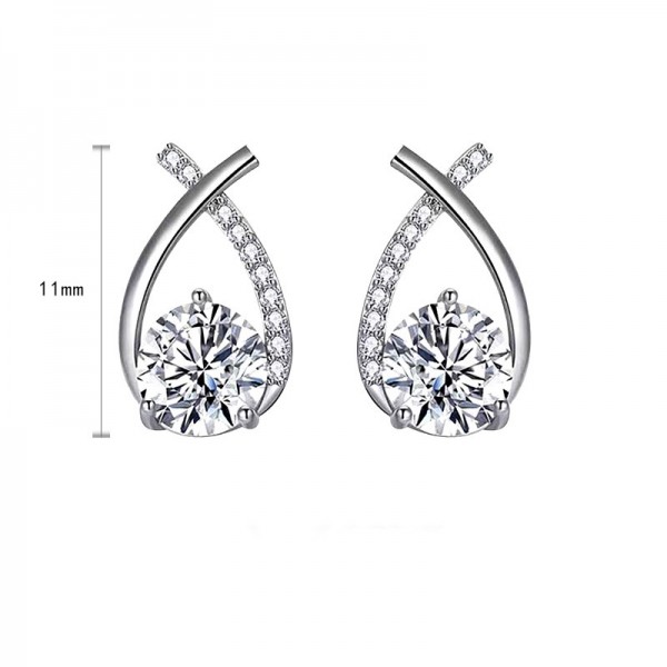 925 Sterling Silver Earrings Solitaire-Stud Women's-Earrings