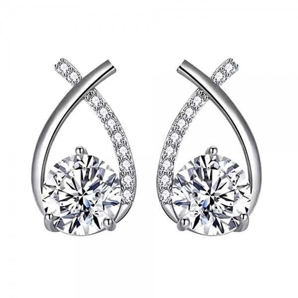 925 Sterling Silver Earrings Solitaire-Stud Women's-Earrings