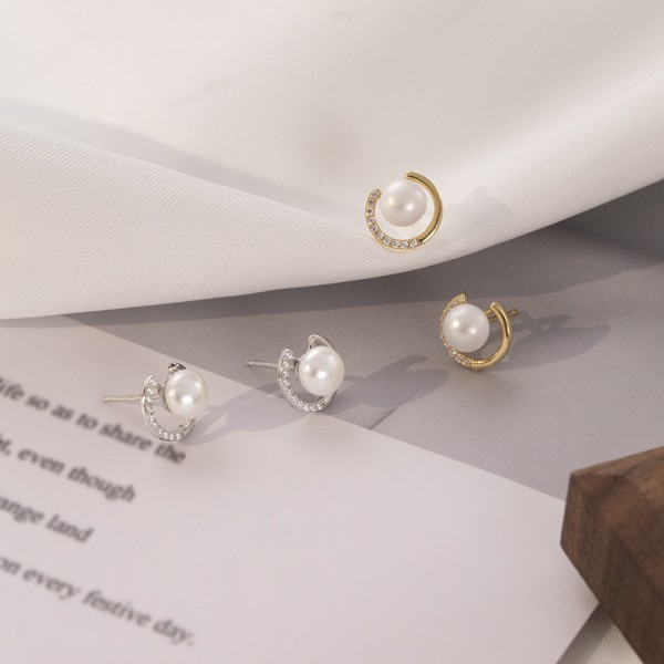 925 Sterling Silver Earrings Pearl-Stud-Earrings