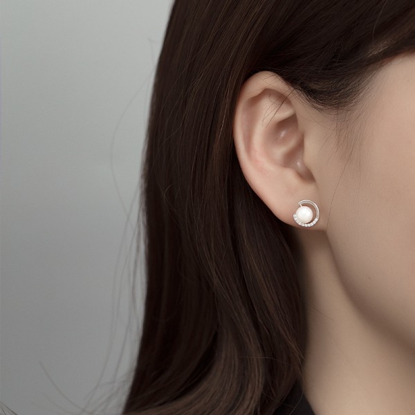 925 Sterling Silver Earrings Pearl-Stud-Earrings