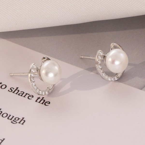 925 Sterling Silver Earrings Pearl-Stud-Earrings