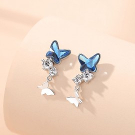 925 Sterling Silver Earring Art Deco Diamond Blue ...