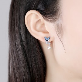 925 Sterling Silver Earring Art Deco Diamond Blue ...