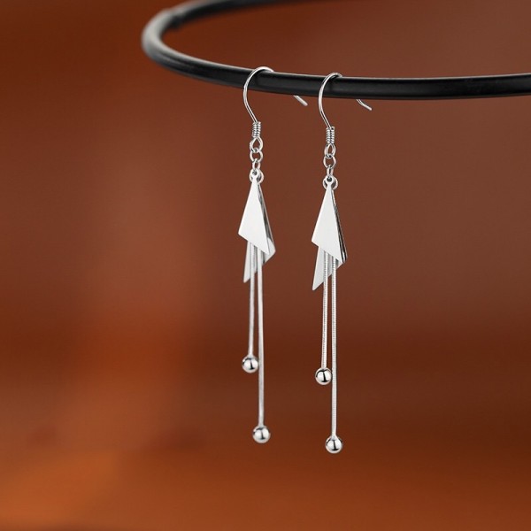 925 Sterling Silver Earrings Triangle-Tassel-Drop