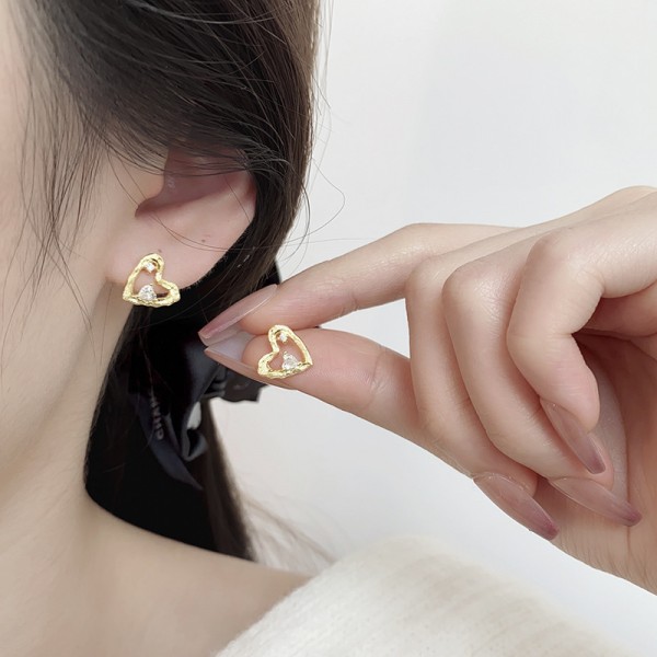 925 Sterling Silver Earrings Heart-Diamond-Earrings