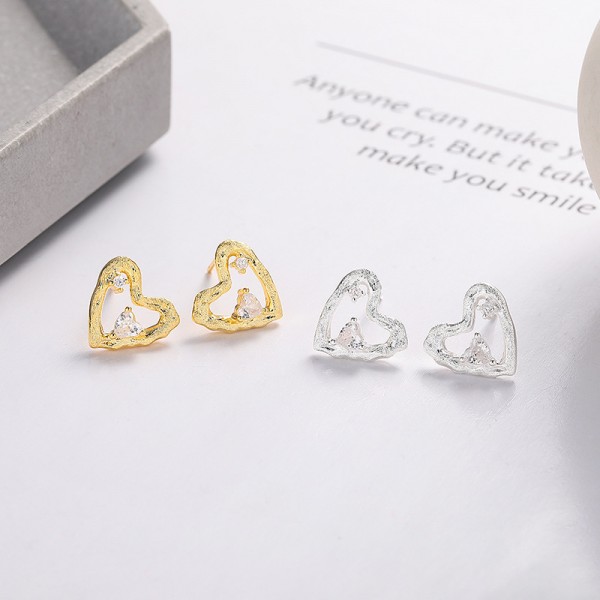 925 Sterling Silver Earrings Heart-Diamond-Earrings