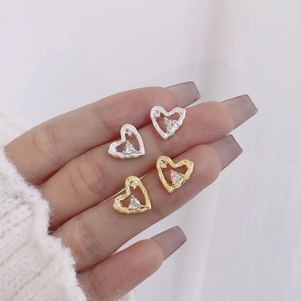 925 Sterling Silver Earrings Heart-Diamond-Earrings